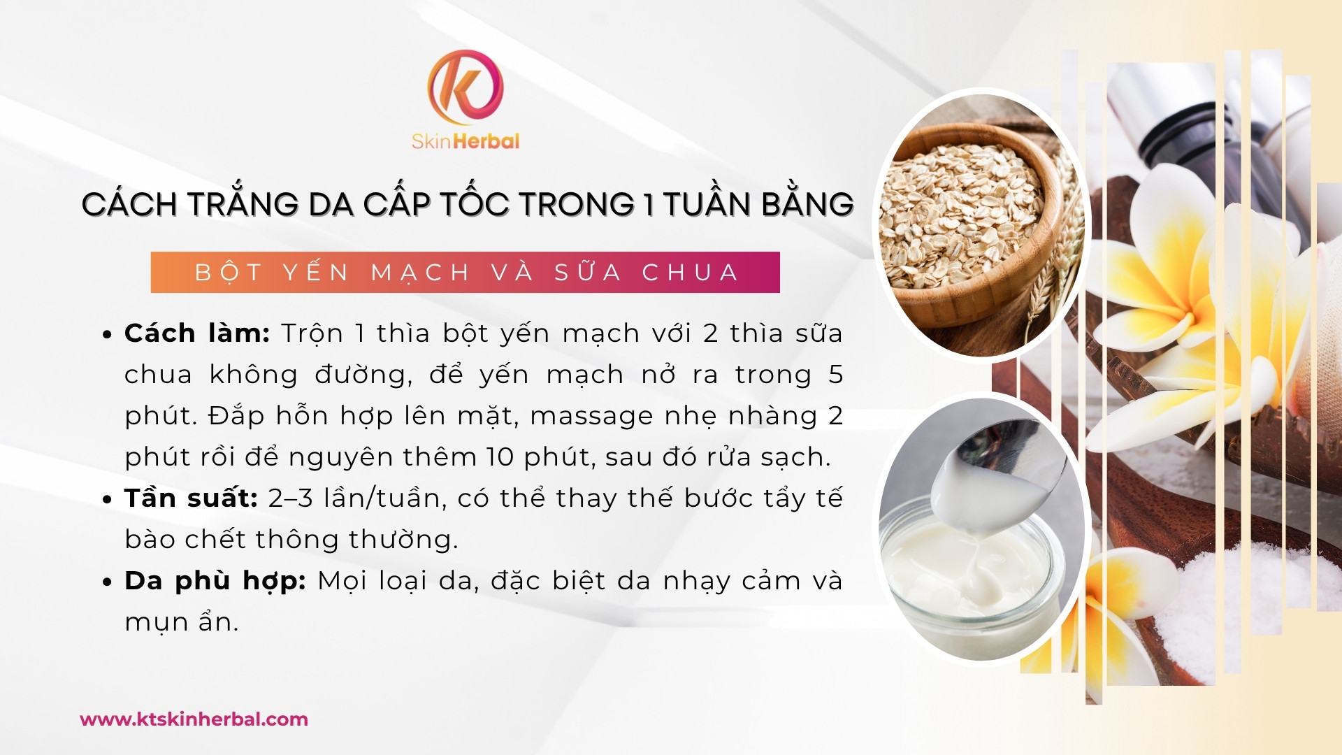C&aacute;ch trắng da cấp tốc trong 1 tuần bằng bột yến mạch v&agrave; sữa chua
