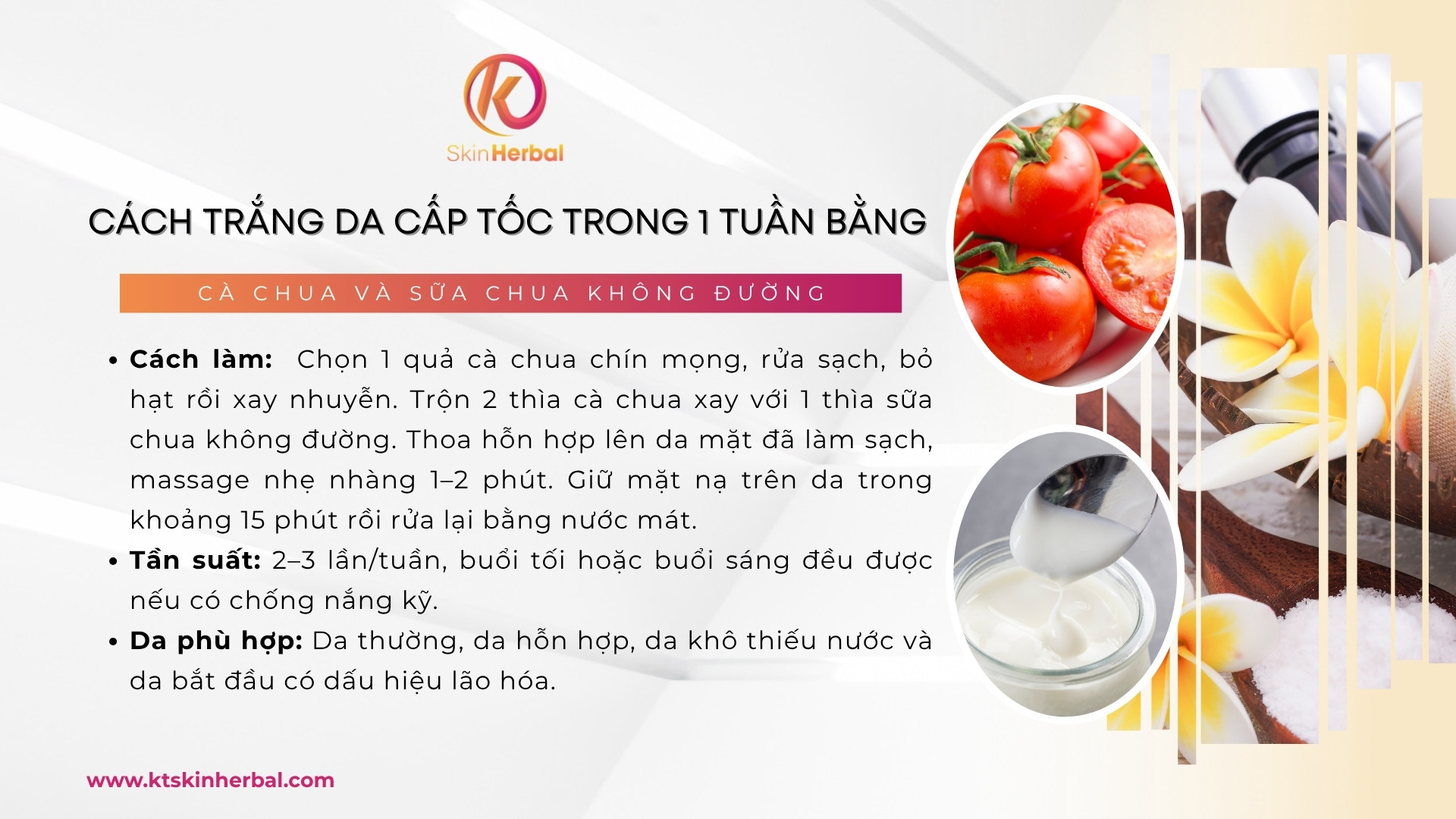C&aacute;ch trắng da cấp tốc trong 1 tuần bằng c&agrave; chua v&agrave; sữa chua kh&ocirc;ng đường