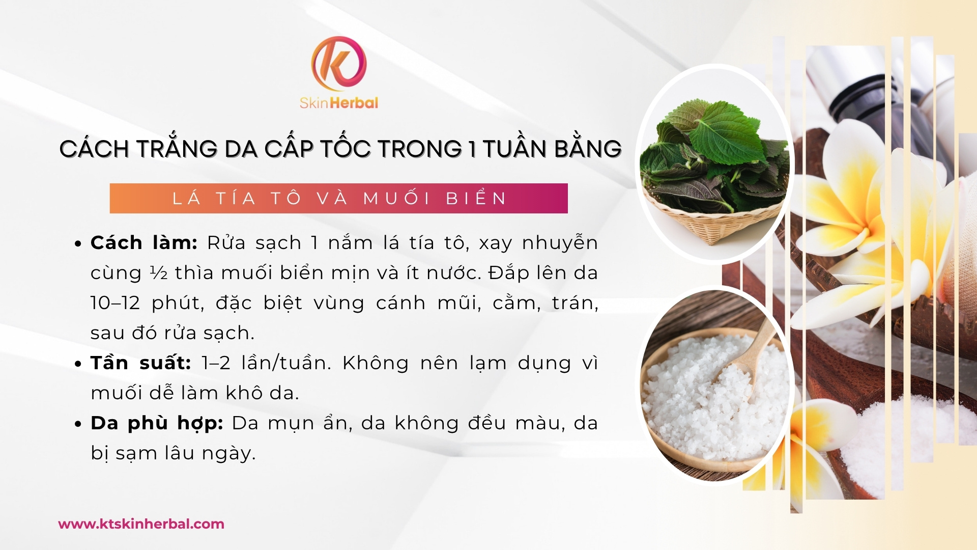 C&aacute;ch trắng da cấp tốc trong 1 tuần bằng l&aacute; t&iacute;a t&ocirc; v&agrave; muối biển