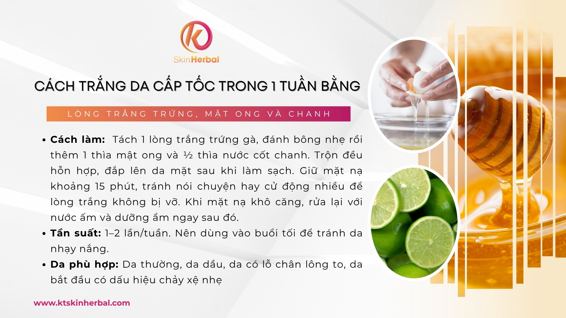 C&aacute;ch trắng da cấp tốc trong 1 tuần bằng l&ograve;ng trắng trứng, mật ong v&agrave; chanh