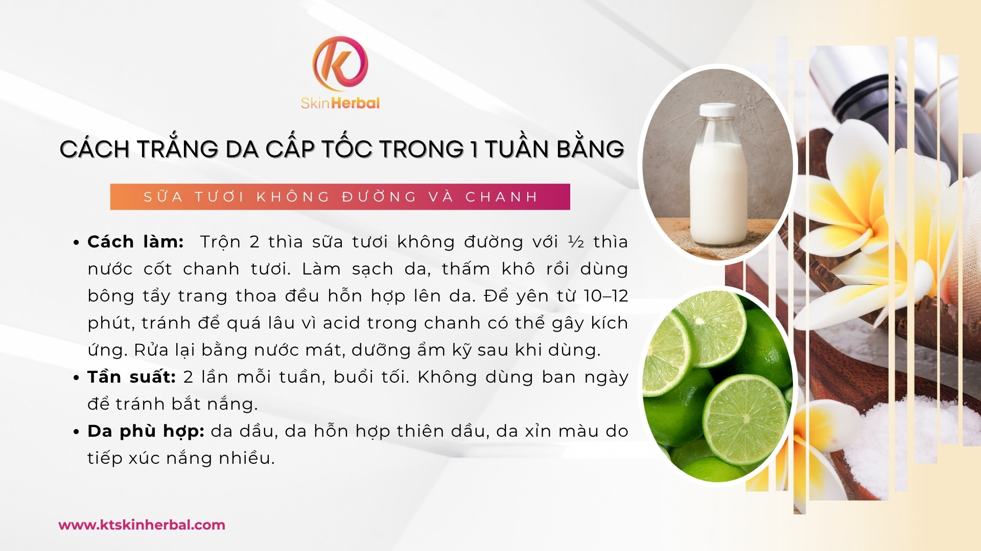 C&aacute;ch trắng da cấp tốc trong 1 tuần bằng sữa tươi kh&ocirc;ng đường v&agrave; chanh