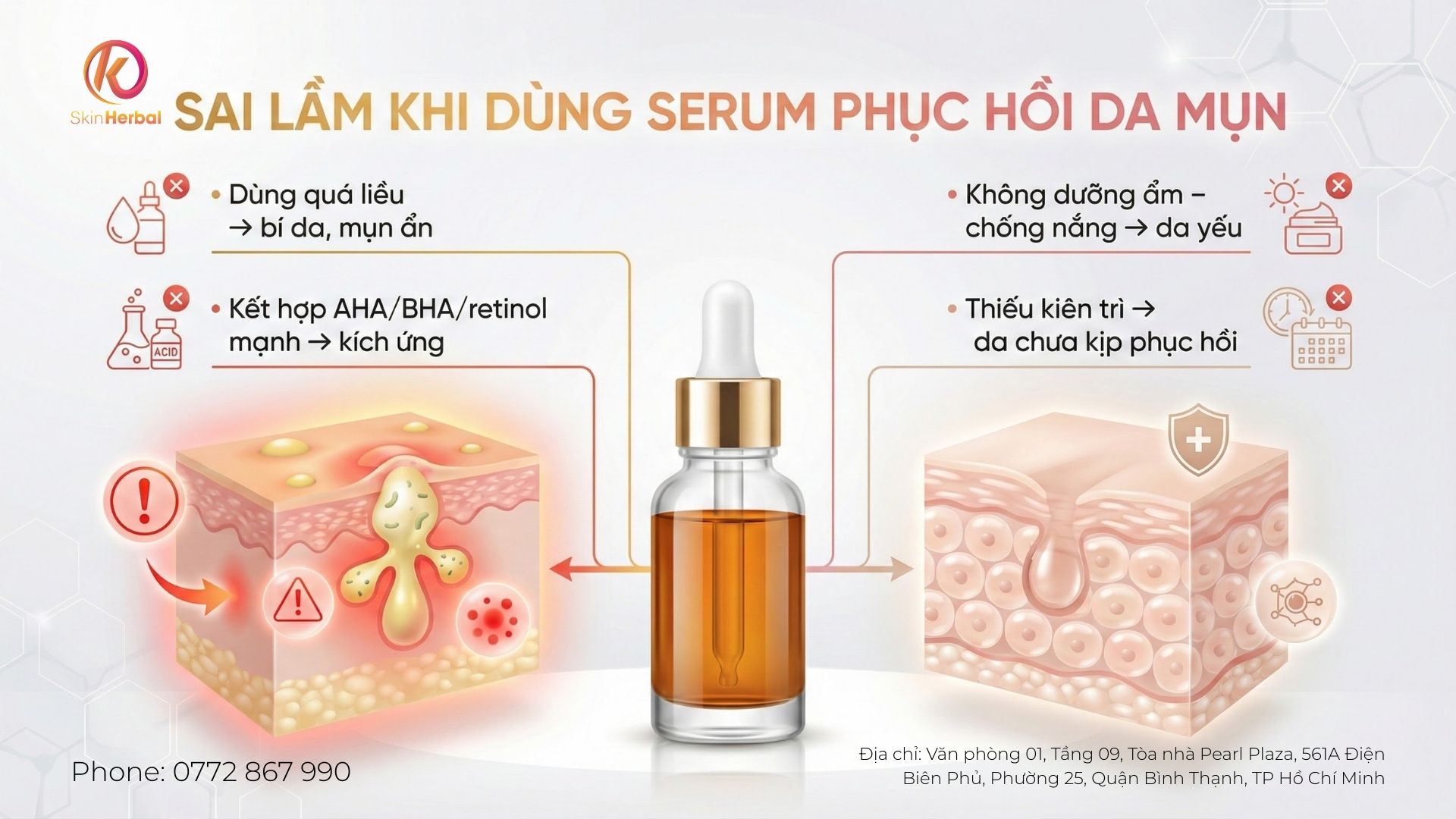 Sai lầm thường gặp khi d&ugrave;ng serum phục hồi da mụn