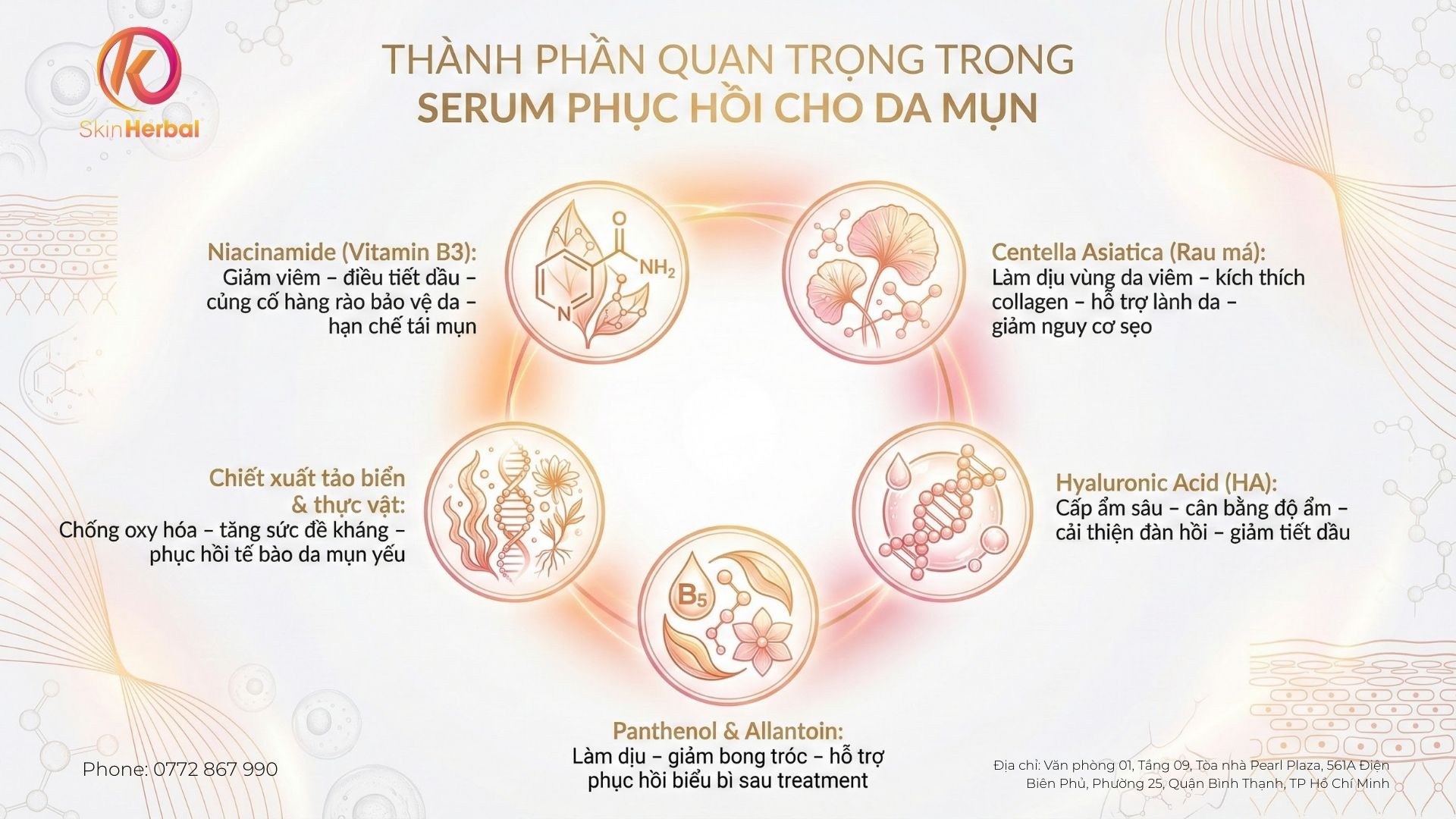 Th&agrave;nh phần v&agrave;ng trong serum phục hồi da mụn