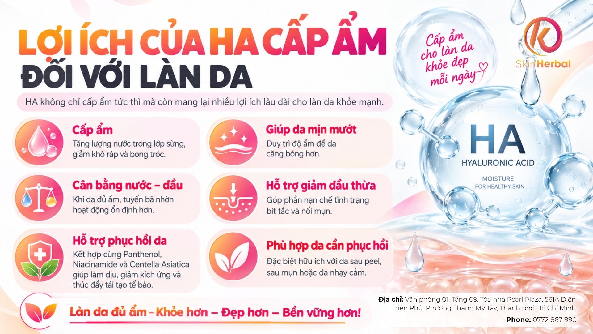 Lợi &iacute;ch HA cấp ẩm đối với l&agrave;n da